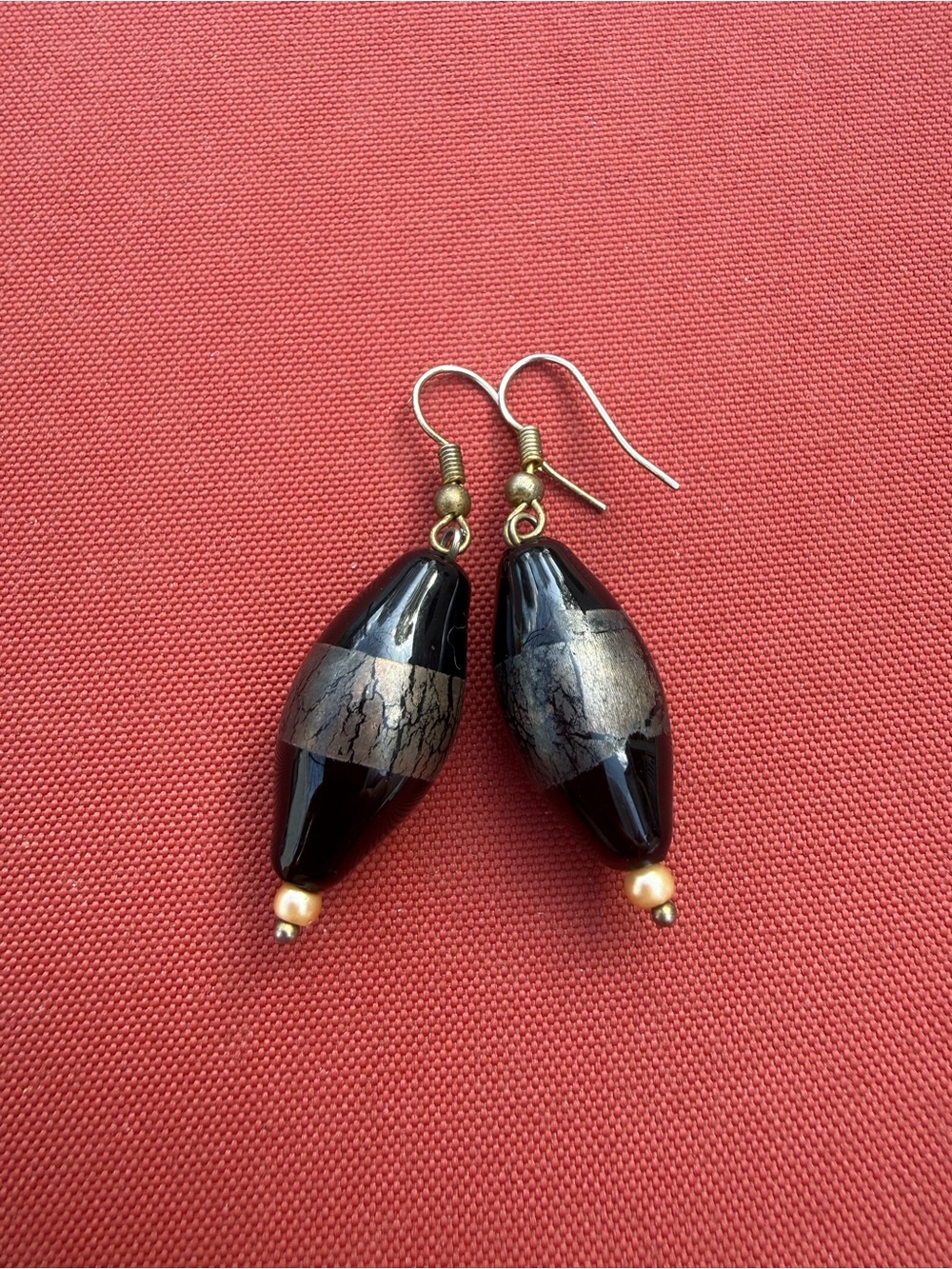 Black and Gold Murano Glass Drop Earrings